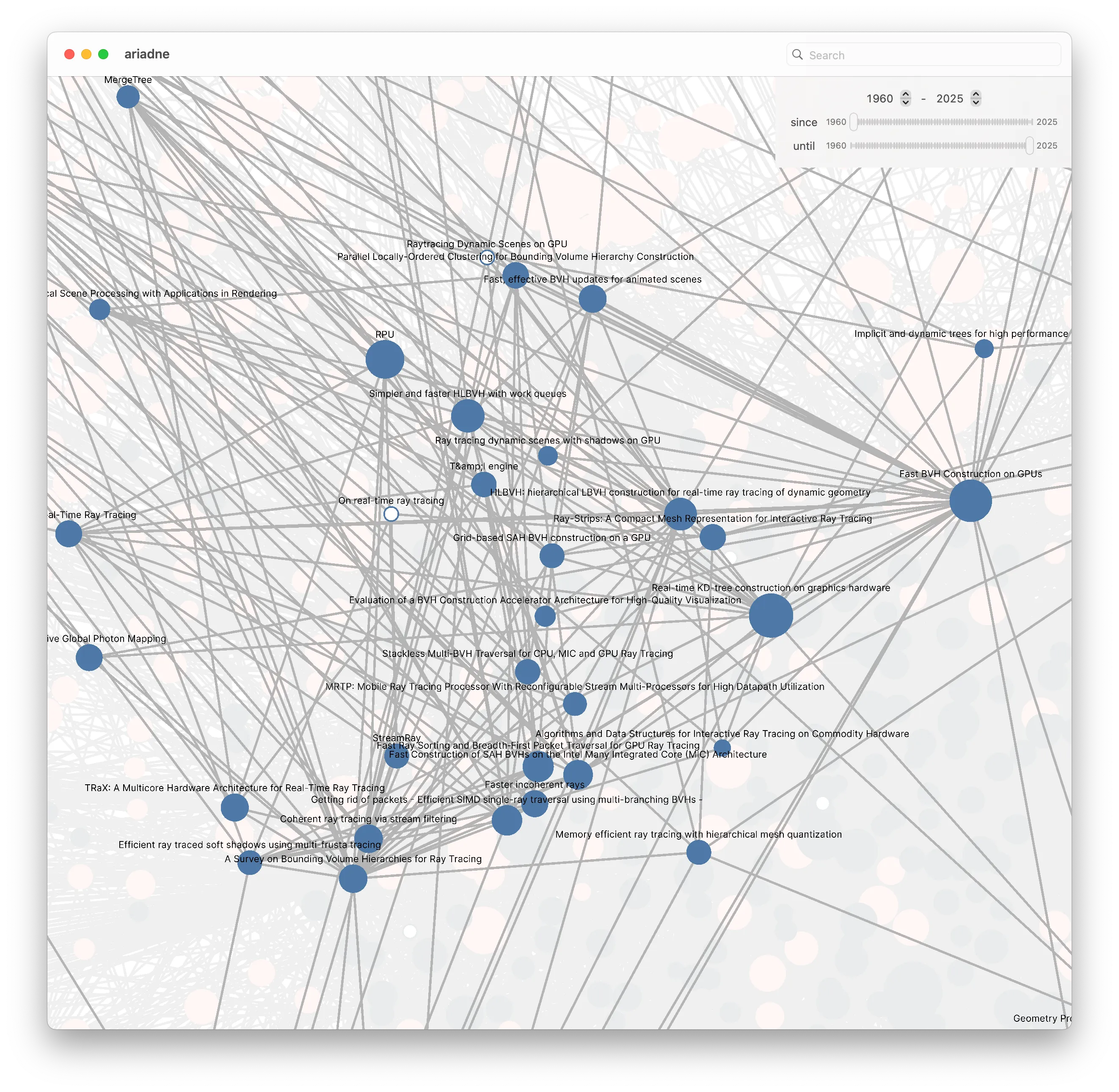 A view of the papers in the BVH graph connected to the selected papers.
